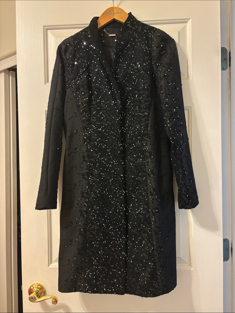 White House Black Market Black Long-Sleeve Sequin Evening Dress
